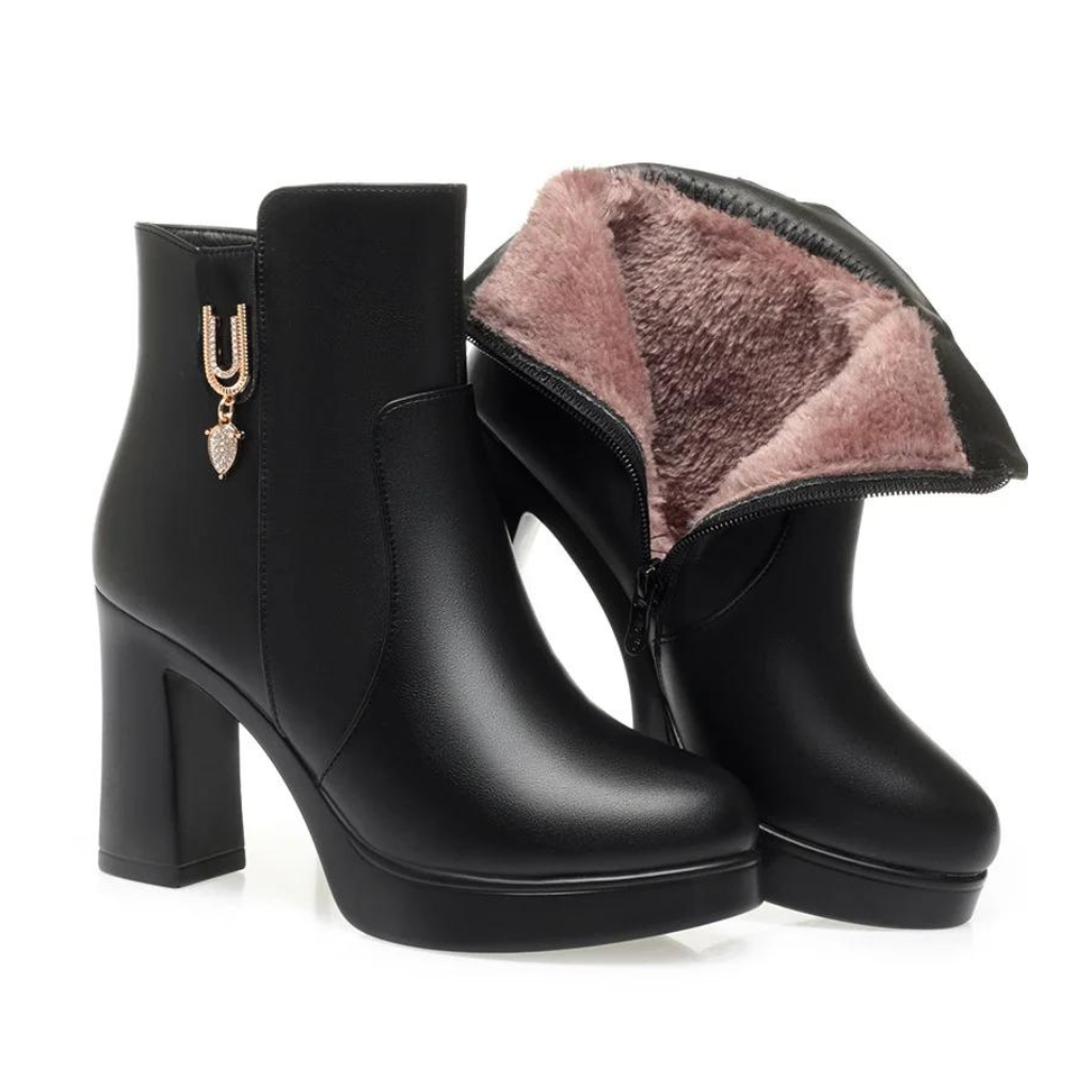 Bota Feminina de Couro Aveludada Luxo