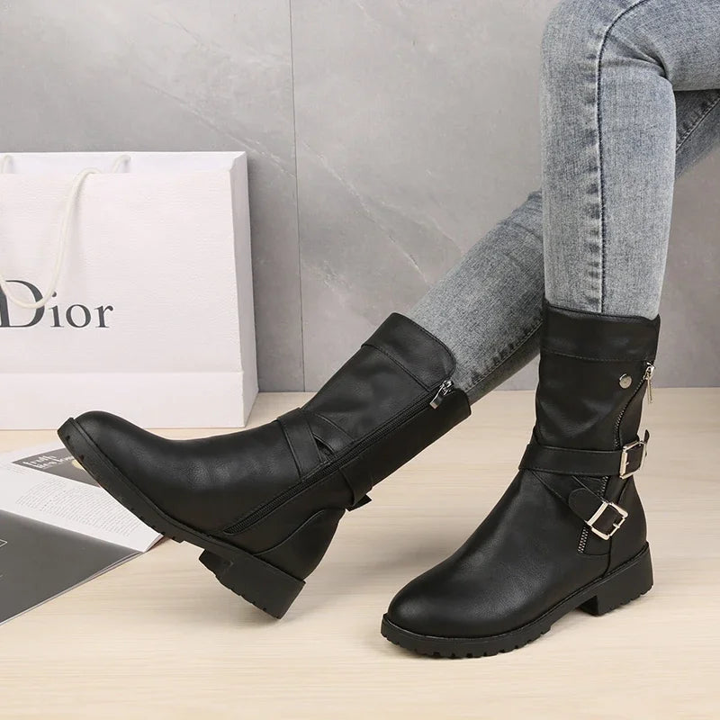 Bota Feminina de Couro Clássica Casual