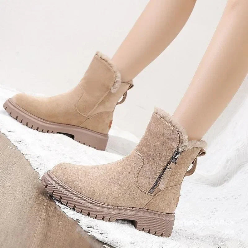 Bota Feminina de Couro Forrada Apricot