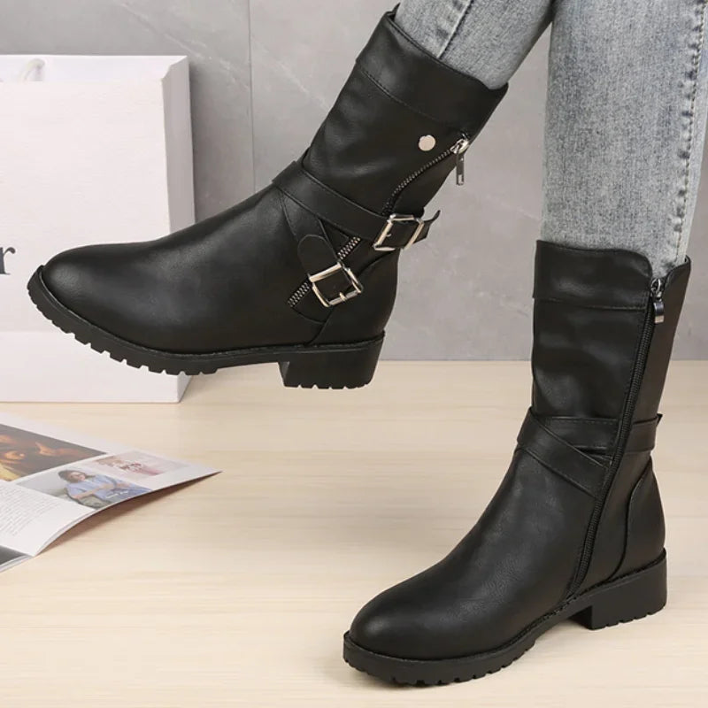 Bota Feminina de Couro Clássica Casual