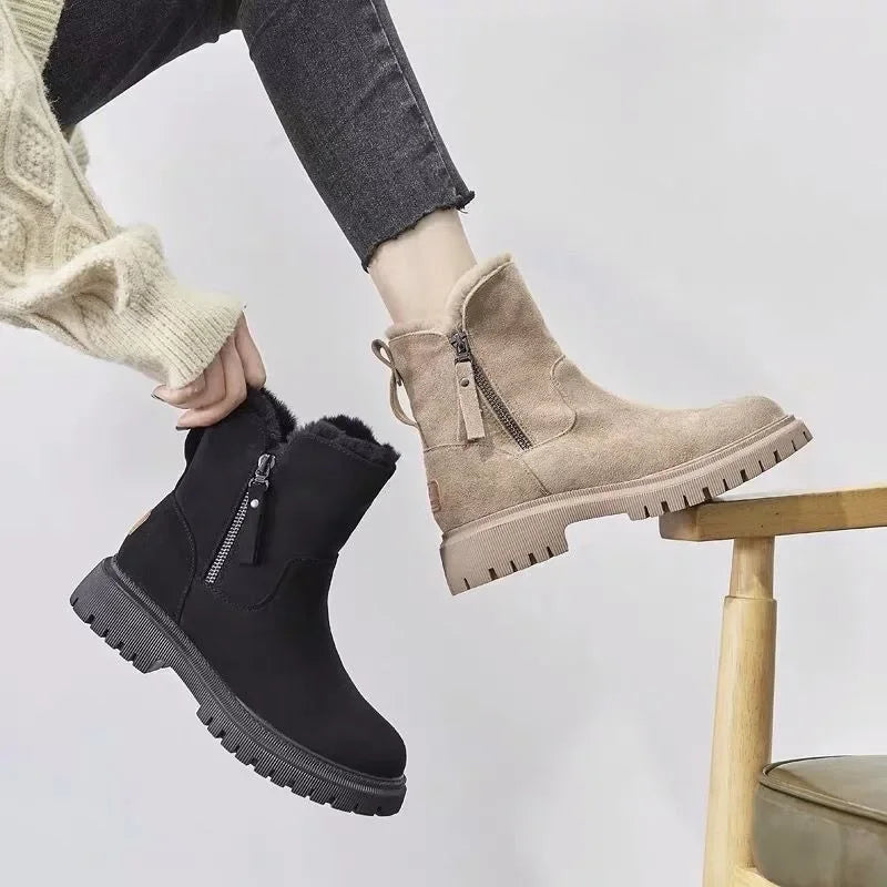 Bota Feminina de Couro Forrada Apricot
