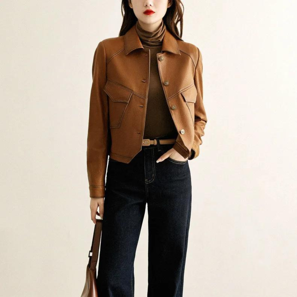 Jaqueta Feminina de Couro Slim Fit