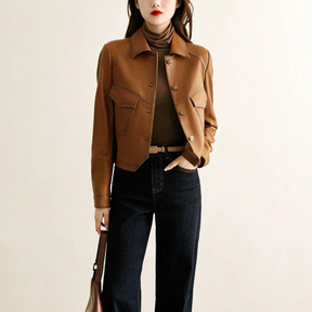 Jaqueta Feminina de Couro Slim Fit