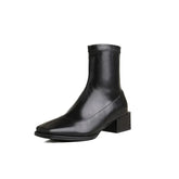 Bota Feminina de Couro Bico Quadrado