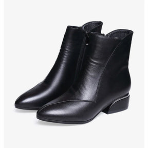 Bota Feminina de Couro Inverno Cano Baixo