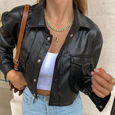 Jaqueta Feminina Cropped de Inverno em Couro Amber