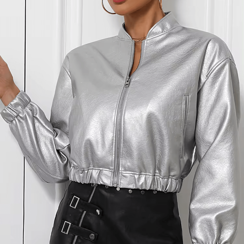 jaqueta-feminina-de-couro-prata-outwear-5302926 - Kabani
