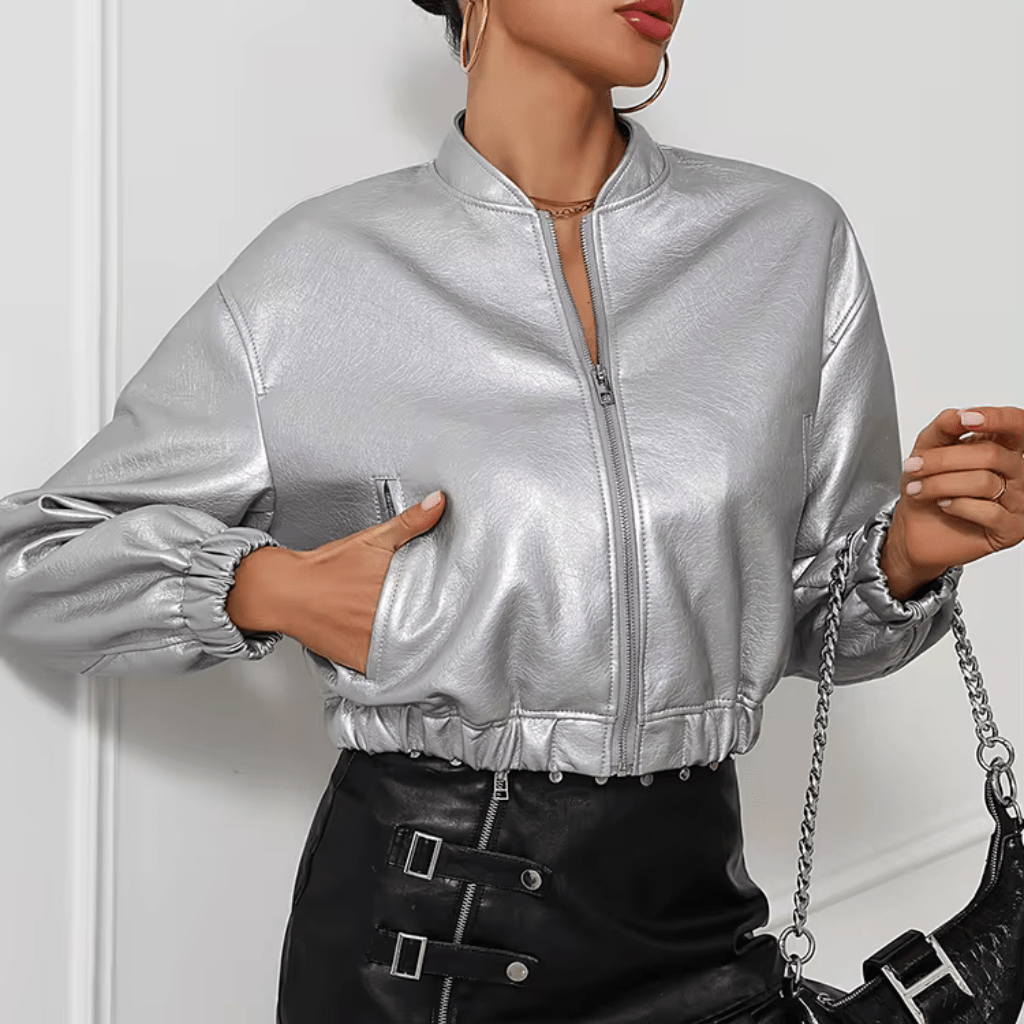 jaqueta-feminina-de-couro-prata-outwear-6101533 - Kabani